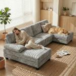 Homall Modular Sectional U Shaped Sofa Couches for Living Room, Comfy Chenille 4 Seat Sofa Set with Removable Pillows, Lounge Chaise Upholstered Couch for Apartment (Chenille, Grey)