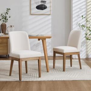 Relbiety Upholstered Dining Chairs Set of 2, Modern Linen Kitchen Side Chairs with Curved Back, Solid Wood Legs for Dining Room, Kitchen, Living Room, Cream