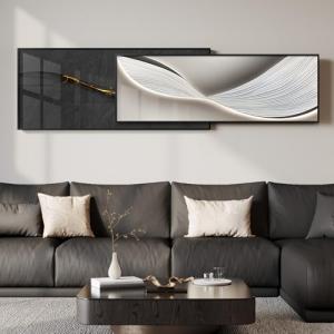 Extra Large Framed Black and White Abstract Wall Art for Living Room, Modern Minimalist Bright Prints Horizontal Artwork for Walls, Silver Gray Luxury Pictures for Bedroom Hallway Office Wall Decor