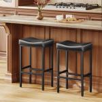 Vellorise 24 Inch Counter Height Bar Stools Set of 2, Compact Counter Stools for Small Spaces, Premium Faux Leather Barstools with Right-Sized Saddle Seat & Metal Legs, 15-Minute Easy Assembly, Black