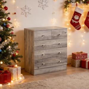 Karl home Grey 5 Drawer Dresser for Bedroom, Modern Wood Dresser Chest of Drawers, Bedroom Modern Nightstand, Anti-Tipping Device, Rose Gold Metal Handle, Living Room, Hallway, Office