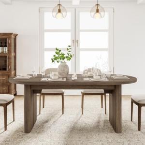 GarveeHome Oval Dining Table for 6-8 People, Long Large Kitchen Table with Thick Sturdy Wooden Base, Farmhouse Dining Room Table for for Kitchen, Living Room, Office (70.87" Long,Brown)