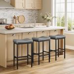 Vellorise 24 Inch Counter Height Bar Stools Set of 2, Compact Counter Stools for Small Spaces, Premium Faux Leather Barstools with Right-Sized Saddle Seat & Metal Legs, 15-Minute Easy Assembly, Black