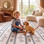 YIHOUSE 5x7 Area Rug for Living Room Geometric Boho Rug Moroccan Washable Area Rug Non Slip Indoor Modern Abstract Rugs for Bedroom Dining Room Kitchen,Cream Beige