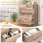 Karl home Grey 5 Drawer Dresser for Bedroom, Modern Wood Dresser Chest of Drawers, Bedroom Modern Nightstand, Anti-Tipping Device, Rose Gold Metal Handle, Living Room, Hallway, Office