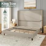 Jocisland King Upholstered Platform Bed Frame with 51.2" Tall Wingback Headboard–Solid Wood Legs, No Box Spring Needed, Brown Linen–Modern Style for Any Bedroom