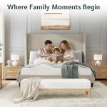 Jocisland King Upholstered Platform Bed Frame with 51.2" Tall Wingback Headboard–Solid Wood Legs, No Box Spring Needed, Brown Linen–Modern Style for Any Bedroom