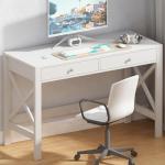 ChooChoo Computer Desk Study for Home Office, Modern Simple 40 Inches White Desk with Drawers, Makeup Vanity Console Table