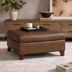 HomePop Home Decor |K2380-E910 | Luxury Large Faux Leather Square Storage Ottoman | Ottoman with Storage for Living Room & Bedroom, Brown Faux Leather