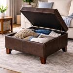 HomePop Home Decor |K2380-E910 | Luxury Large Faux Leather Square Storage Ottoman | Ottoman with Storage for Living Room & Bedroom, Brown Faux Leather