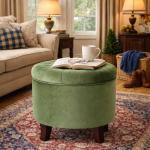 Homepop Home Decor | Upholstered Round Velvet Tufted Foot Rest Ottoman | Ottoman with Storage for Living Room & Bedroom | Decorative Home Furniture, Green