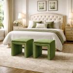 HomePop Modern Channel Tufted Velvet Ottoman Home Décor|Ottoman for Living Room & Bedroom - Green