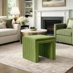 HomePop Modern Channel Tufted Velvet Ottoman Home Décor|Ottoman for Living Room & Bedroom - Green
