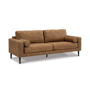 Signature Design by Ashley Telora Faux Leather Sofa, 2 Bolster Pillows, Loose Cushions, Faux Wood Finish Accent Legs, 85" W x 35" D x 35" H, Dark Brown