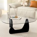 Black Modern Glass Coffee Table, Unique Triangle Coffee Table for Living Room, Tempered Glass Top + Wooden Base, Abstract Contemporary Center Tables for Home Office Bedroom