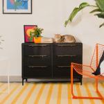 tinge Naima Premium 6 Drawer Fabric Dresser - Heavy Duty Metal Frame with Sag-Proof Storage Drawers for Clothes - Durable Midnight Black Bedroom Chest & Sleek Metal Handles