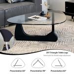 Black Modern Glass Coffee Table, Unique Triangle Coffee Table for Living Room, Tempered Glass Top + Wooden Base, Abstract Contemporary Center Tables for Home Office Bedroom