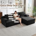 96" Modular Sectional Sofa Couches L-Shape Couch 3 Seat Modular Sofa Corduroy Memory Foam Sectional Boneless Couches for Living Room, Cloud Couch with Oversized Chaise(Black, Right Facing)