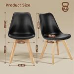 Dining Chairs Set of 4, Modern Upholstered Dining Room Chairs with PU Leather Padded Seat, Armless Kitchen Chairs with Curved Backrest and Solid Wood Legs for Dining Room, Kitchen, Apartment, Black