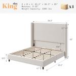 AMERLIFE King Size Bed Frame with 65" Tall Headboard, Upholstered Corduroy Bed Frame with Wingback, Platform Bed with Solid Wood Gourd Legs, Solid Slats, No Box Spring Needed, White