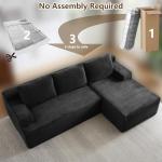96" Modular Sectional Sofa Couches L-Shape Couch 3 Seat Modular Sofa Corduroy Memory Foam Sectional Boneless Couches for Living Room, Cloud Couch with Oversized Chaise(Black, Right Facing)