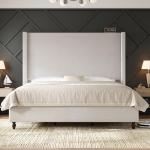 AMERLIFE King Size Bed Frame with 65" Tall Headboard, Upholstered Corduroy Bed Frame with Wingback, Platform Bed with Solid Wood Gourd Legs, Solid Slats, No Box Spring Needed, White