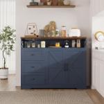 Befrases Farmhouse Buffet Cabinet with Drawers & Open Shelf, Sideboard with Storage, Kitchen Pantry Cabinet Hutch, Coffee Bar Station for Kitchen, Livingroom, 47" L Blue