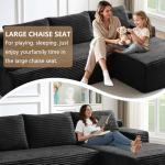 96" Modular Sectional Sofa Couches L-Shape Couch 3 Seat Modular Sofa Corduroy Memory Foam Sectional Boneless Couches for Living Room, Cloud Couch with Oversized Chaise(Black, Right Facing)
