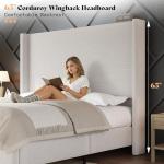 AMERLIFE King Size Bed Frame with 65" Tall Headboard, Upholstered Corduroy Bed Frame with Wingback, Platform Bed with Solid Wood Gourd Legs, Solid Slats, No Box Spring Needed, White