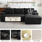 96" Modular Sectional Sofa Couches L-Shape Couch 3 Seat Modular Sofa Corduroy Memory Foam Sectional Boneless Couches for Living Room, Cloud Couch with Oversized Chaise(Black, Right Facing)