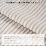 AMERLIFE King Size Bed Frame with 65" Tall Headboard, Upholstered Corduroy Bed Frame with Wingback, Platform Bed with Solid Wood Gourd Legs, Solid Slats, No Box Spring Needed, White