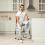 DUMOS 26 Inch Counter Height Bar Stools Set of 4, Modern Faux Leather High Barstools with Back and Metal Leg, Bar Chairs for Kitchen Island, Brown