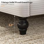 AMERLIFE King Size Bed Frame with 65" Tall Headboard, Upholstered Corduroy Bed Frame with Wingback, Platform Bed with Solid Wood Gourd Legs, Solid Slats, No Box Spring Needed, White