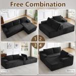 96" Modular Sectional Sofa Couches L-Shape Couch 3 Seat Modular Sofa Corduroy Memory Foam Sectional Boneless Couches for Living Room, Cloud Couch with Oversized Chaise(Black, Right Facing)