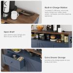 Befrases Farmhouse Buffet Cabinet with Drawers & Open Shelf, Sideboard with Storage, Kitchen Pantry Cabinet Hutch, Coffee Bar Station for Kitchen, Livingroom, 47" L Blue
