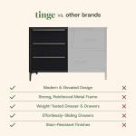 tinge Naima Premium 6 Drawer Fabric Dresser - Heavy Duty Metal Frame with Sag-Proof Storage Drawers for Clothes - Durable Midnight Black Bedroom Chest & Sleek Metal Handles