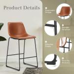 DUMOS 26 Inch Counter Height Bar Stools Set of 4, Modern Faux Leather High Barstools with Back and Metal Leg, Bar Chairs for Kitchen Island, Brown