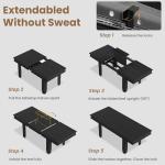 GarveeHome 63 in-86.6 in Extendable Dining Room Table for 6-10, Farmhouse Kitchen Tables w/Wooden Sturdy Frame, Large Rectangular Dinner Table for Dining Room, Kitchen