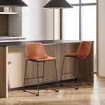 DUMOS 26 Inch Counter Height Bar Stools Set of 4, Modern Faux Leather High Barstools with Back and Metal Leg, Bar Chairs for Kitchen Island, Brown