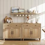 Large Oak Buffet Cabinet with 4 Doors & Drawers