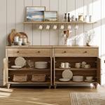Large Oak Buffet Cabinet with 4 Doors & Drawers