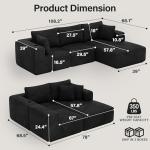 DURASPACE Modular Sectional Sofa, Cloud Boneless Couch with Deep Seat, Cup Holder, Memory Foam, Corduroy L Shaped Couch Convertible Sofa Bed for Living Room Bedroom, No Assembly Required