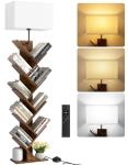 OUTONLIFE 9 Tier Tree Bookshelf with Light, Remote & Timer, Modern Tall Floor Standing Book Shelf, Narrow Wood Bookcase, Small Book Organizer Shelves for Living Room, Bedroom, Office
