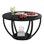 HOMERECOMMEND Round Coffee Table,Wooden 2-Tier Circle Coffee Tables with Storage Shelves,Accent Center Table for Living Room, Sofa Table for Home Office, Black