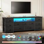 Huuger Large TV Stand for 65, 70 Inch TV, 11 Drawer Long Dresser with Power Outlets and LED Lights, Entertainment Center with Storage, Black Dresser with PU Leather Surface, 13" D x 63" W x 26.8" H