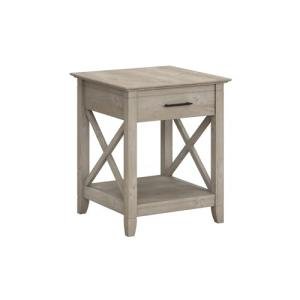 Bush Home End Table with Drawer, Nightstand with Storage, Living Room and Bedroom Furniture, Key West Collection, Washed Gray