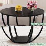 HOMERECOMMEND Round Coffee Table,Wooden 2-Tier Circle Coffee Tables with Storage Shelves,Accent Center Table for Living Room, Sofa Table for Home Office, Black