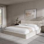 RECCI AirFrame King Size Bed Frame with Ergonomic Angled Foam Cushioned Headboard, Minimalist Design Platform Bed Frame, No Box Spring Needed, Easy Assembly (Beige Chenille)