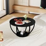 HOMERECOMMEND Round Coffee Table,Wooden 2-Tier Circle Coffee Tables with Storage Shelves,Accent Center Table for Living Room, Sofa Table for Home Office, Black