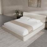 RECCI AirFrame King Size Bed Frame with Ergonomic Angled Foam Cushioned Headboard, Minimalist Design Platform Bed Frame, No Box Spring Needed, Easy Assembly (Beige Chenille)